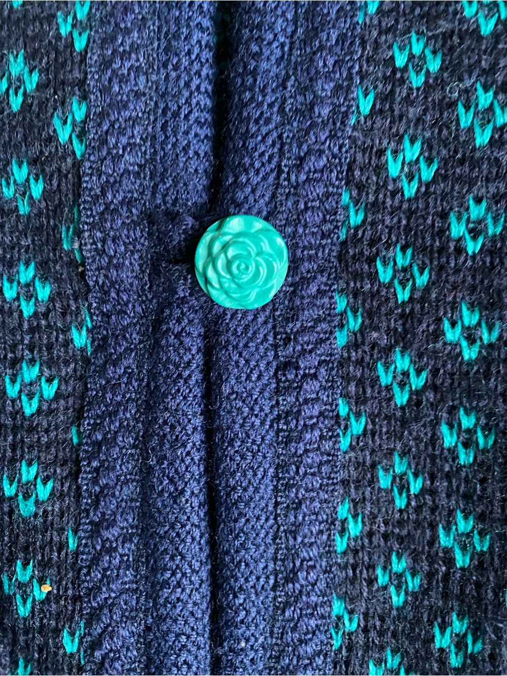 Vintage Halling Norway Norwegian Teal and Navy Patterned Cardigan Sweater - Picture 9 of 14